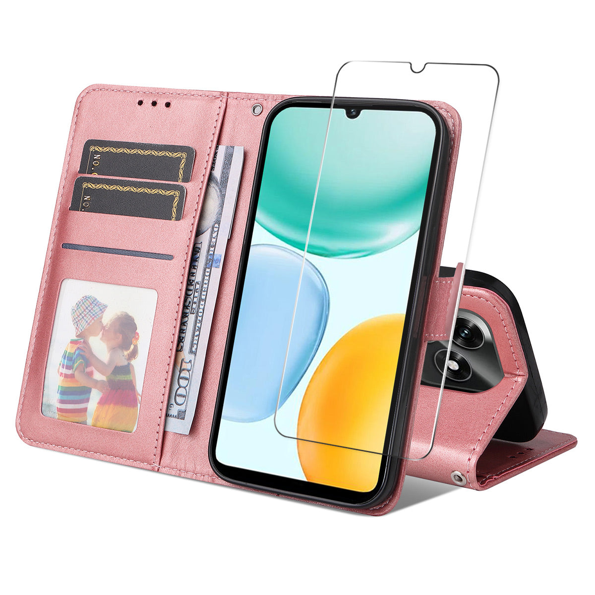 For Honor X5c Plus 4G PU Leather Wallet Case ENKAY HAT PRINCE Phone Stand Cover with Tempered Glass