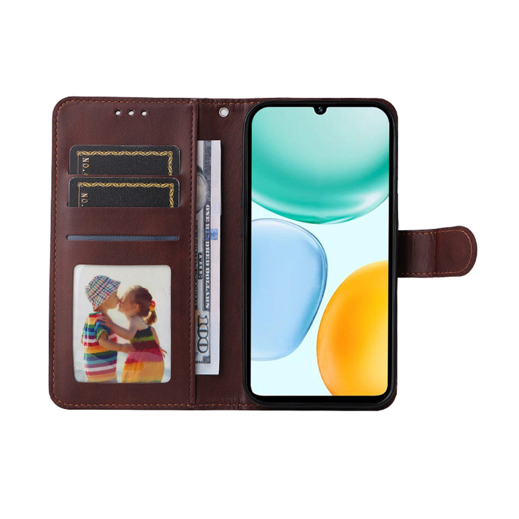 For Honor X5c Plus 4G PU Leather Wallet Case ENKAY HAT PRINCE Phone Stand Cover with Tempered Glass