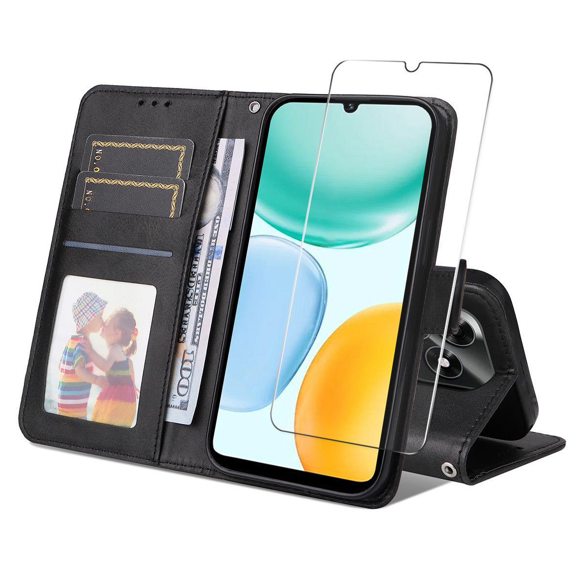 For Honor X5c Plus 4G PU Leather Wallet Case ENKAY HAT PRINCE Phone Stand Cover with Tempered Glass