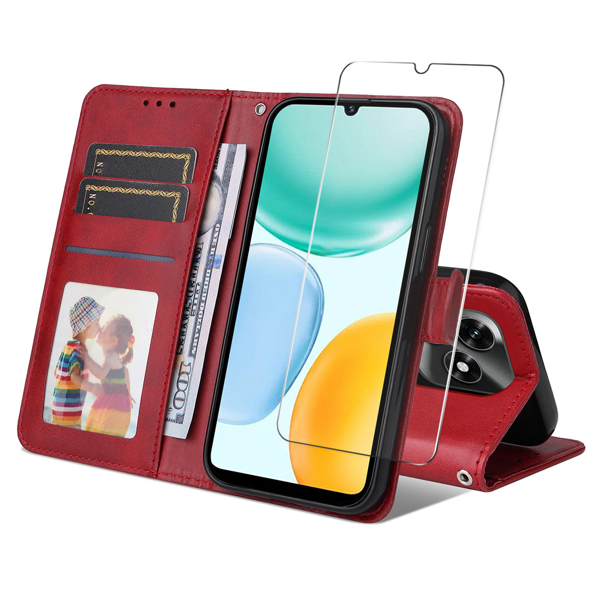 For Honor X5c Plus 4G PU Leather Wallet Case ENKAY HAT PRINCE Phone Stand Cover with Tempered Glass