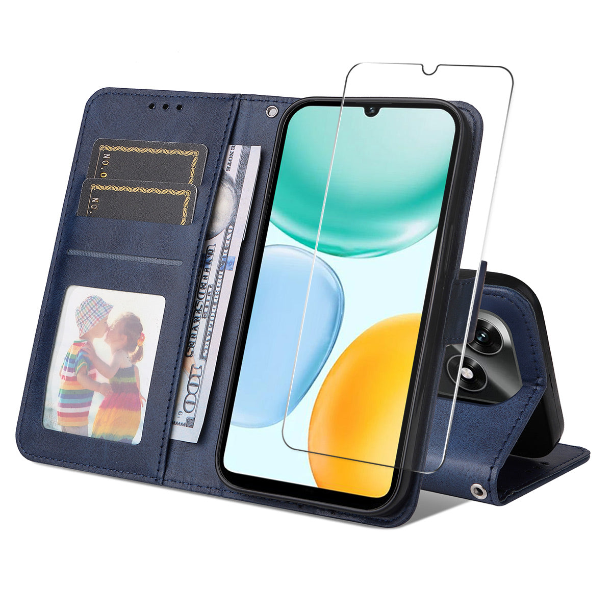 For Honor X5c Plus 4G PU Leather Wallet Case ENKAY HAT PRINCE Phone Stand Cover with Tempered Glass