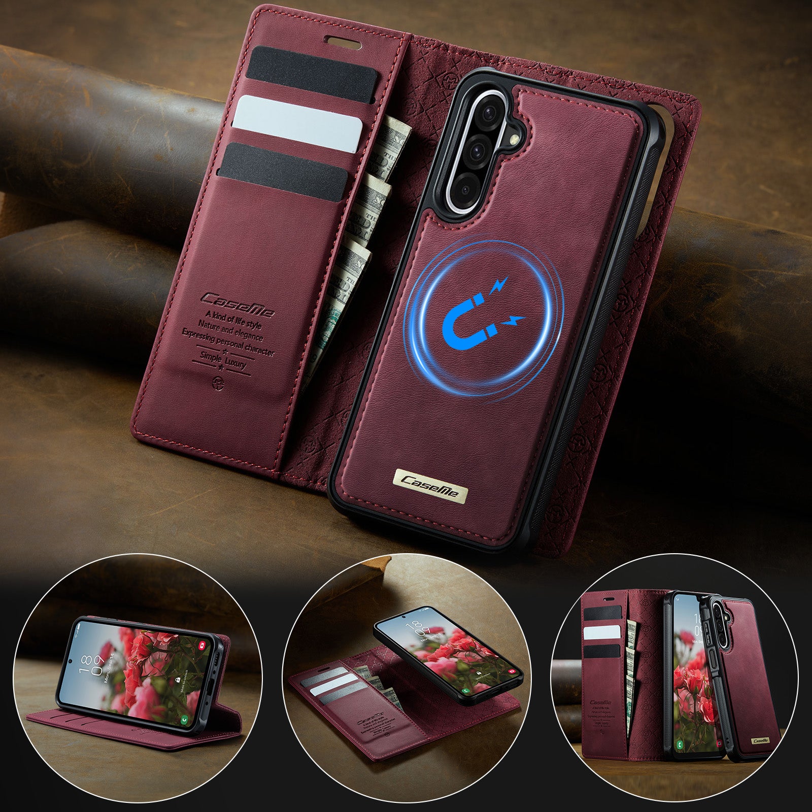 For Samsung Galaxy A17 5G / Galaxy A17 4G Magnetic Case CASEME C49 RFID Blocking Detachable Wallet Leather Phone Cover