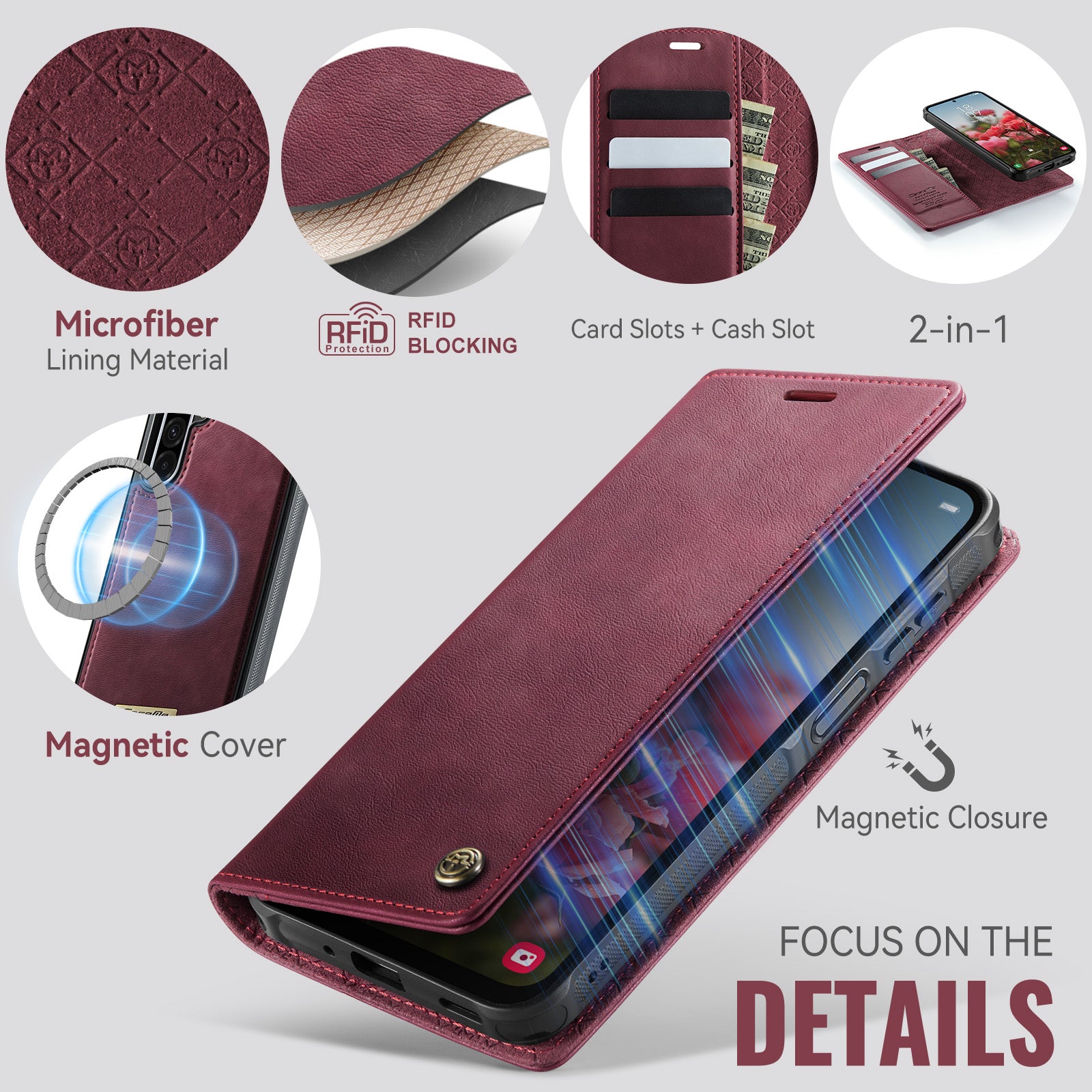 For Samsung Galaxy A17 5G / Galaxy A17 4G Magnetic Case CASEME C49 RFID Blocking Detachable Wallet Leather Phone Cover