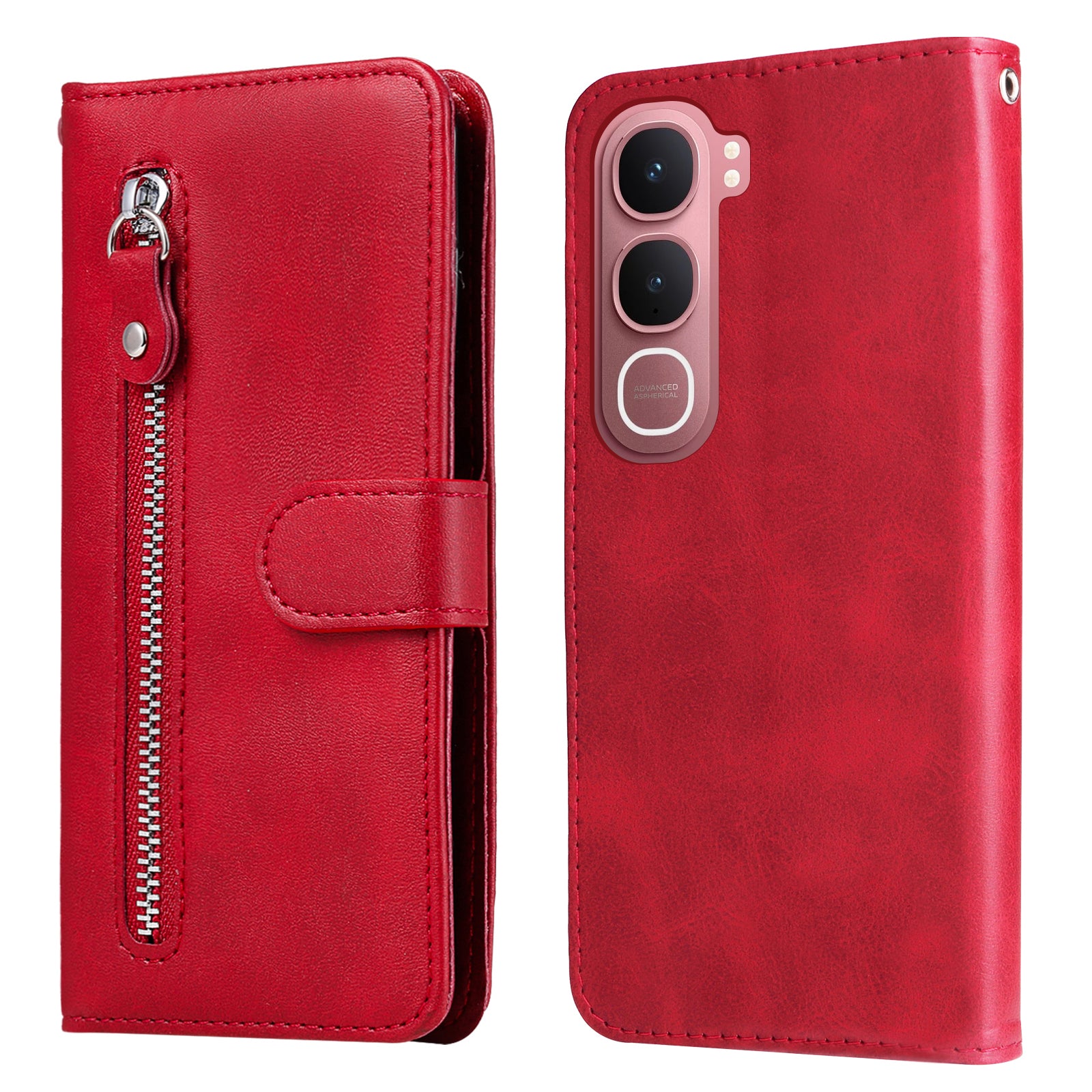 For vivo Y21d / vivo Y31 5G PU Leather Cases with Zipper Pocket Wallet Phone Cover Stand