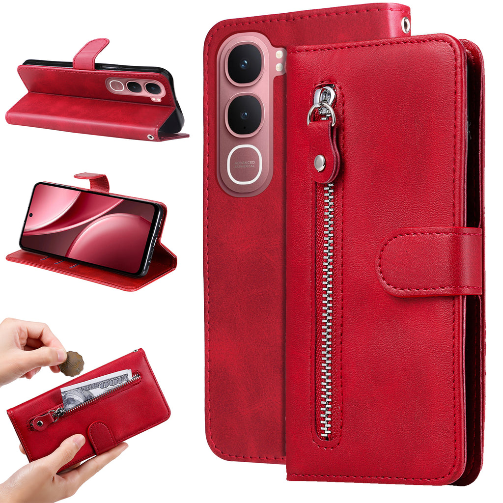 For vivo Y21d / vivo Y31 5G PU Leather Cases with Zipper Pocket Wallet Phone Cover Stand