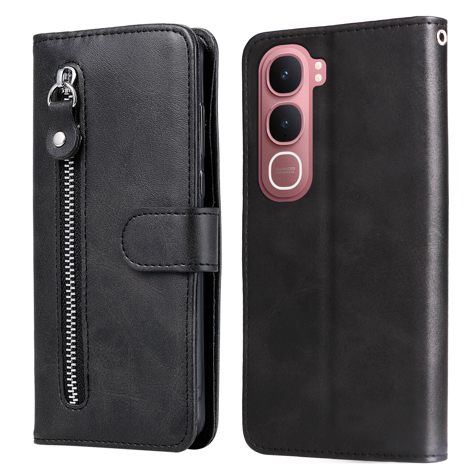 For vivo Y21d / vivo Y31 5G PU Leather Cases with Zipper Pocket Wallet Phone Cover Stand
