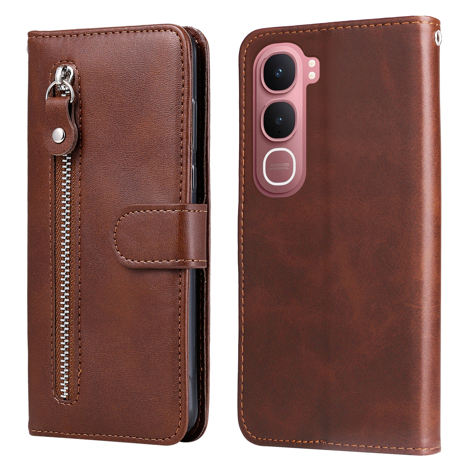 For vivo Y21d / vivo Y31 5G PU Leather Cases with Zipper Pocket Wallet Phone Cover Stand