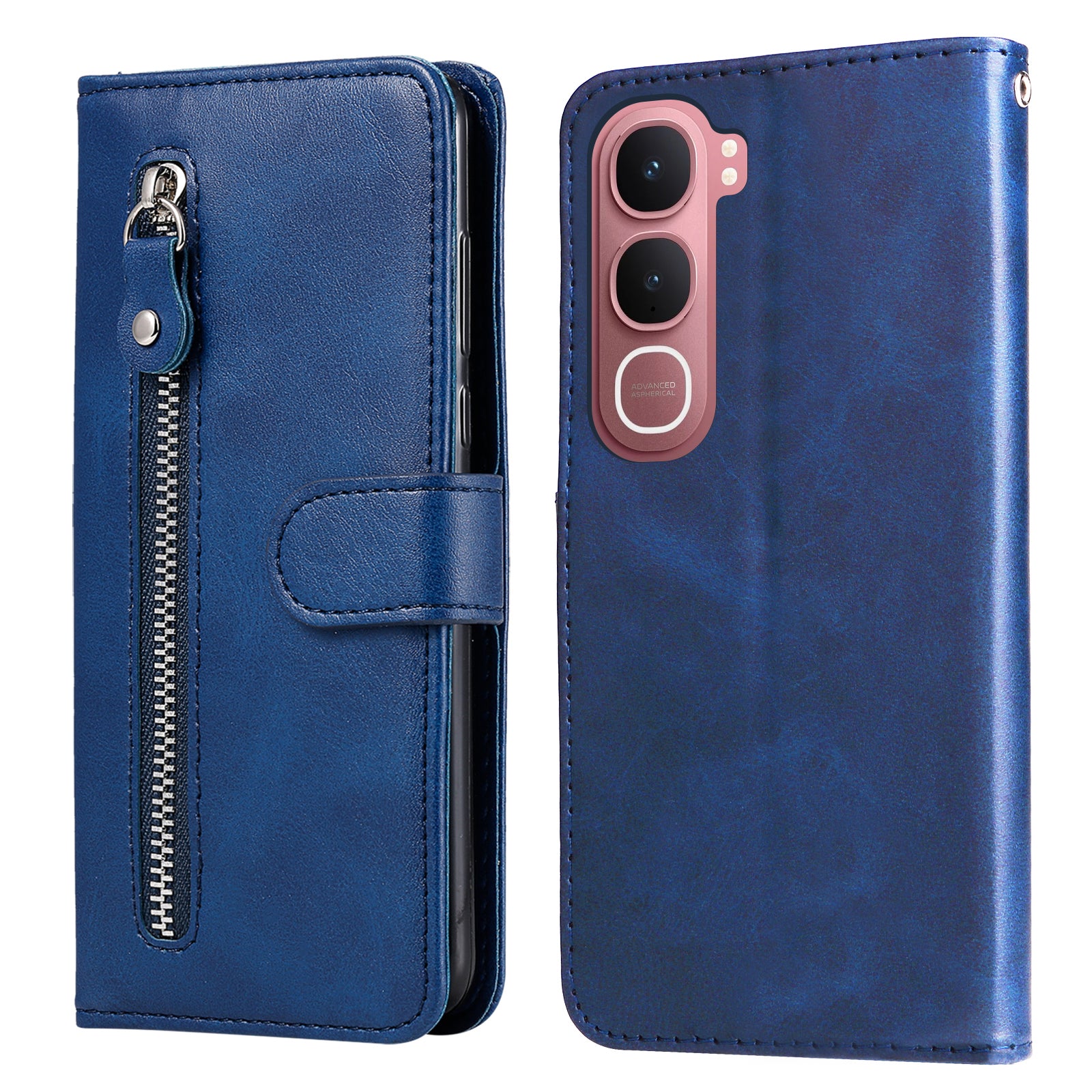 For vivo Y21d / vivo Y31 5G PU Leather Cases with Zipper Pocket Wallet Phone Cover Stand