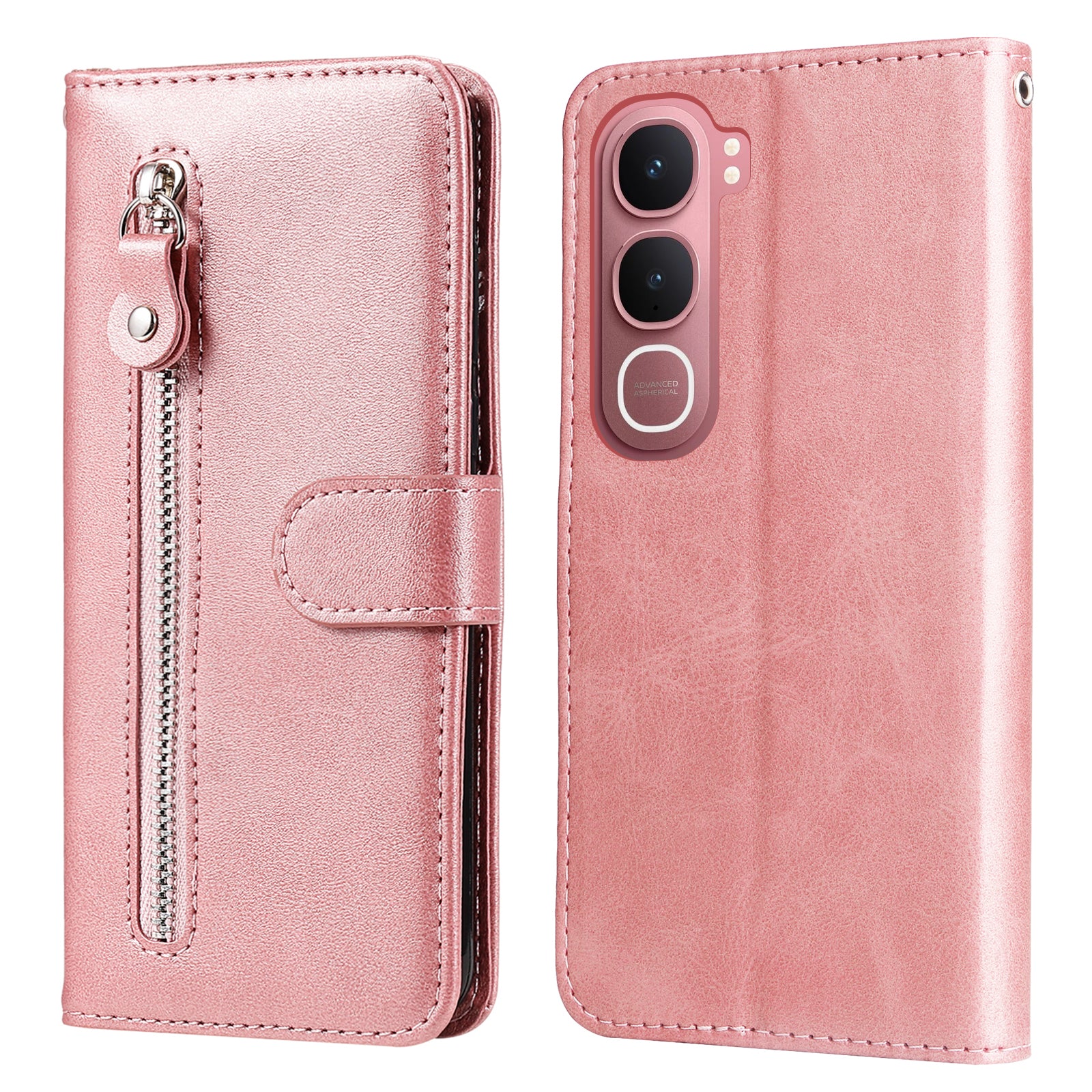For vivo Y21d / vivo Y31 5G PU Leather Cases with Zipper Pocket Wallet Phone Cover Stand