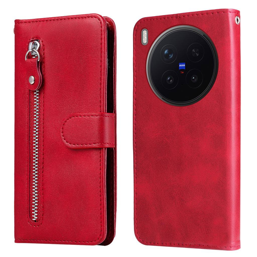 For vivo X300 Pro 5G PU Leather Cases with Zipper Pocket Wallet Phone Cover Stand