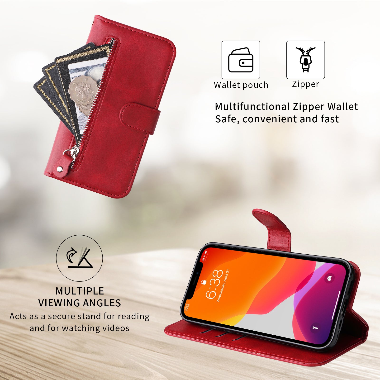 For vivo X300 Pro 5G PU Leather Cases with Zipper Pocket Wallet Phone Cover Stand