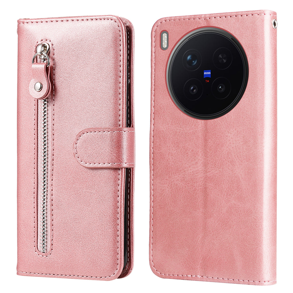 For vivo X300 Pro 5G PU Leather Cases with Zipper Pocket Wallet Phone Cover Stand
