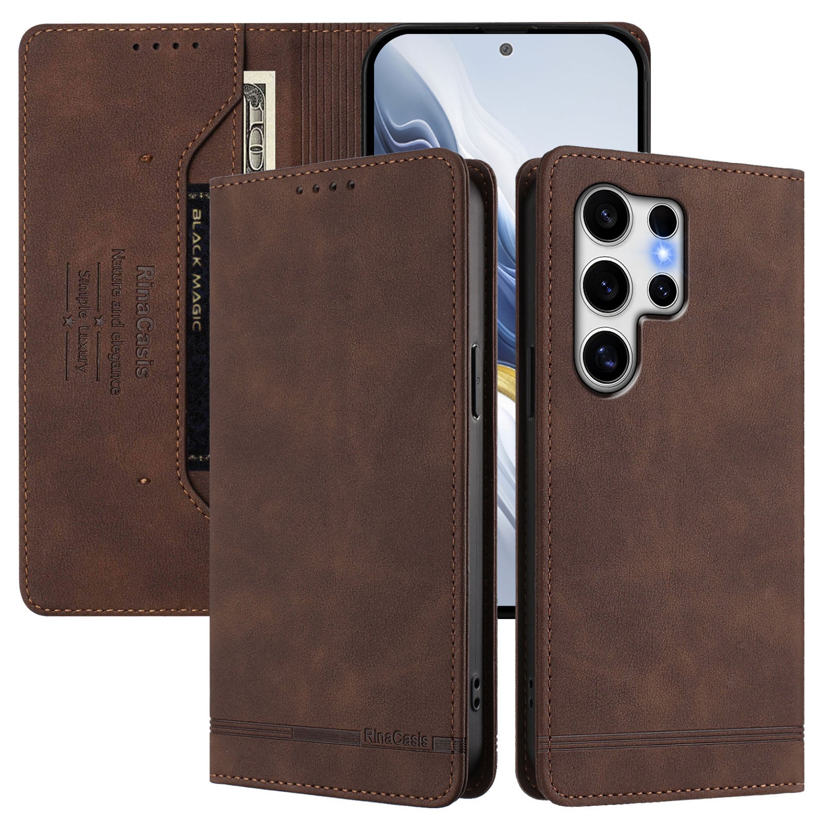 For Samsung Galaxy S25 Ultra Case RINACASIS RC23 RFID Blocking Wallet Stand PU Leather Phone Cover