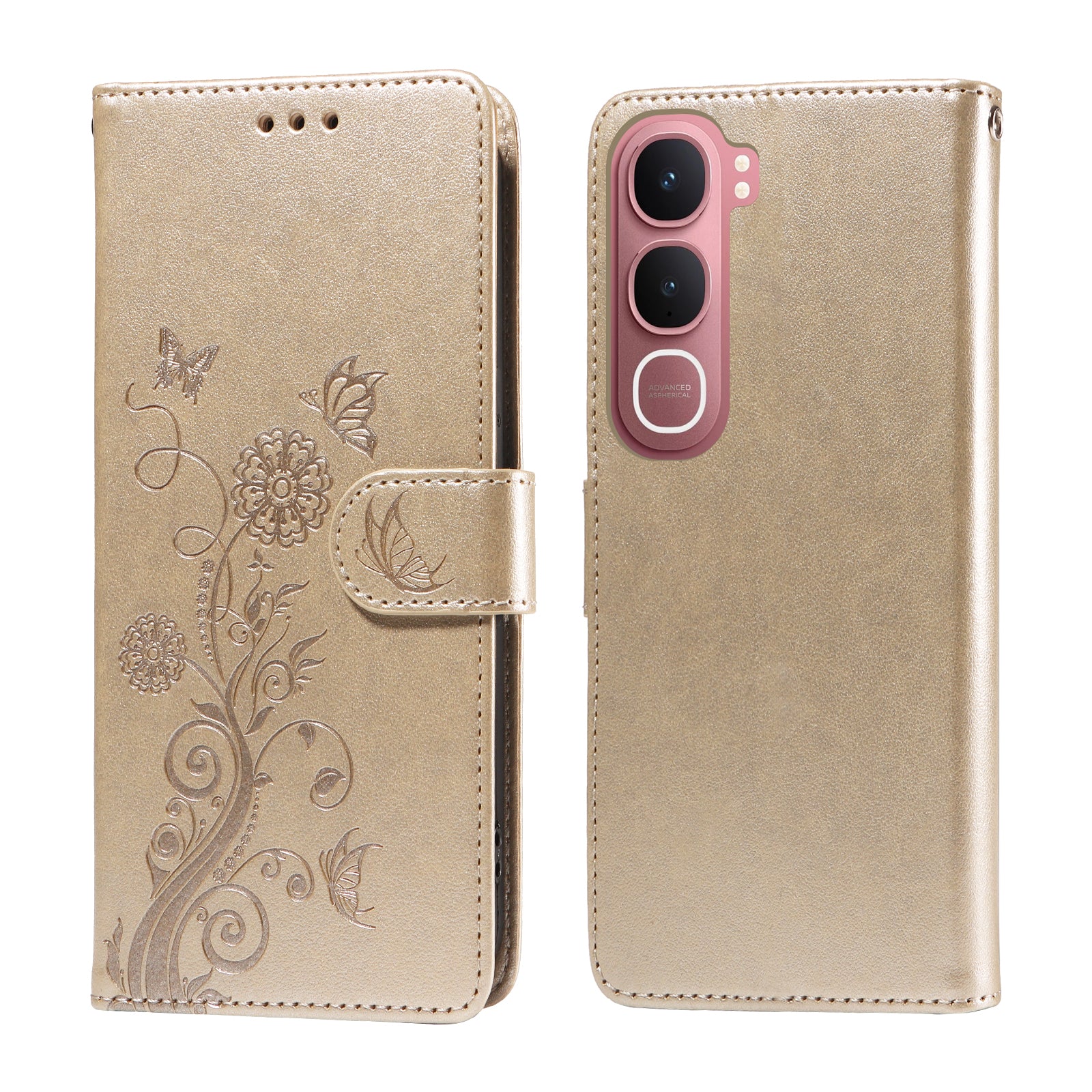 For vivo Y21d / vivo Y31 5G Leather Case Butterfly Floral Imprint Wallet Stand Cover