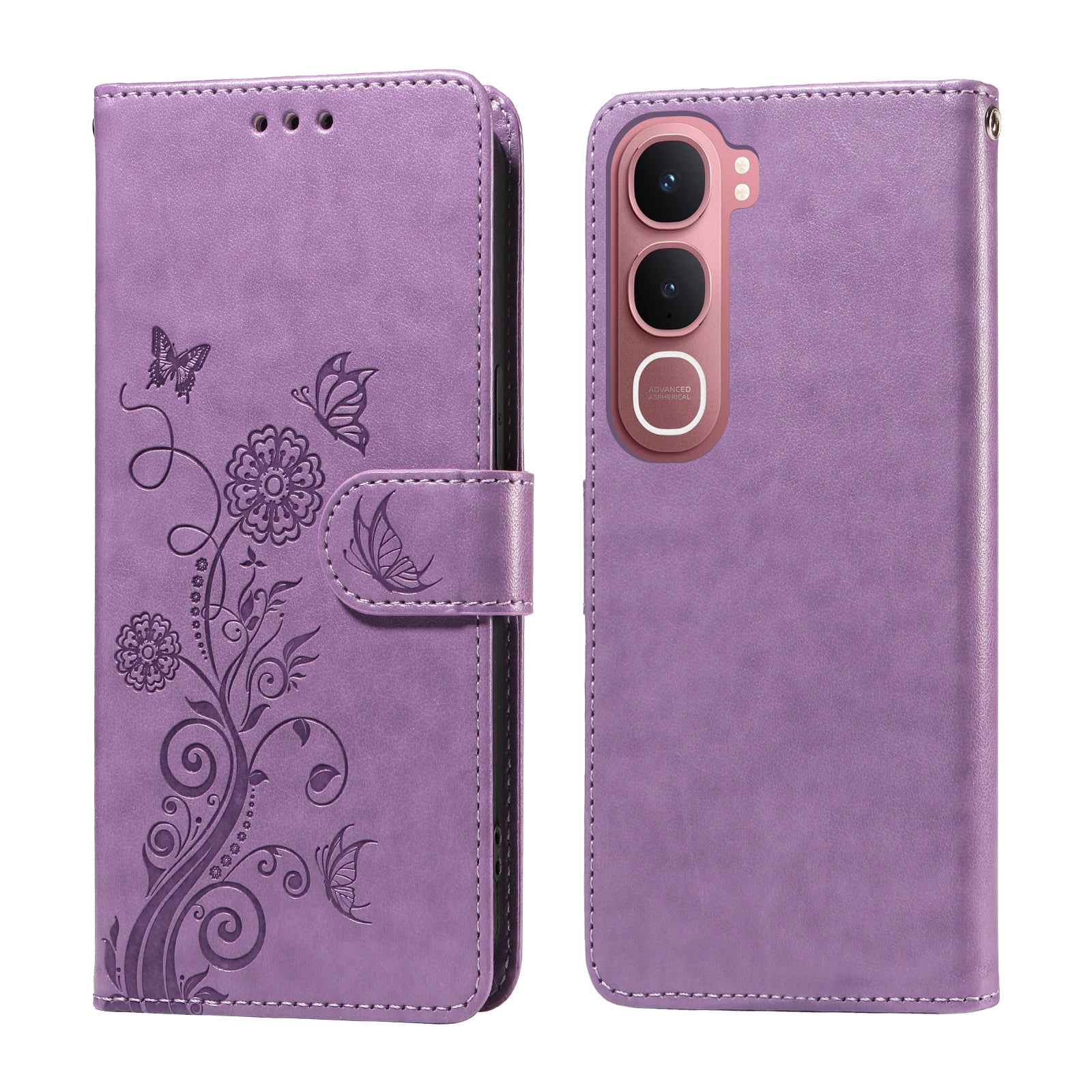 For vivo Y21d / vivo Y31 5G Leather Case Butterfly Floral Imprint Wallet Stand Cover