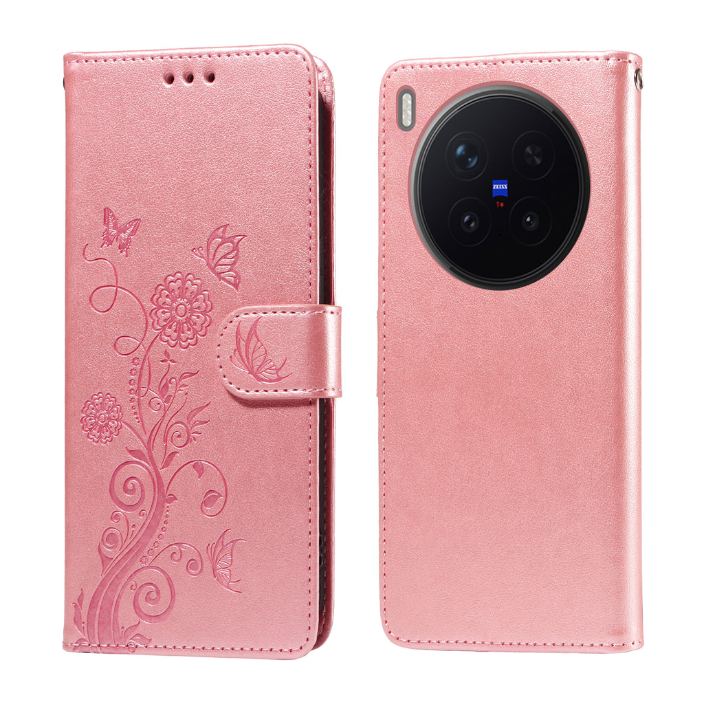 Funda tipo cartera con soporte y estampado floral de mariposas para vivo X300 Pro 5G