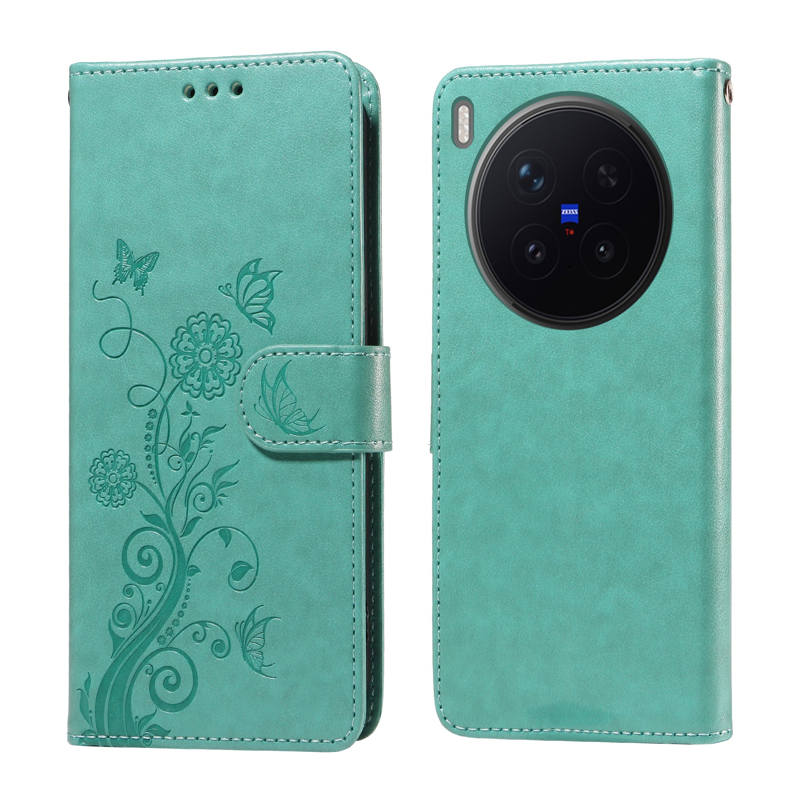 For vivo X300 Pro 5G Leather Case Butterfly Floral Imprint Wallet Stand Cover