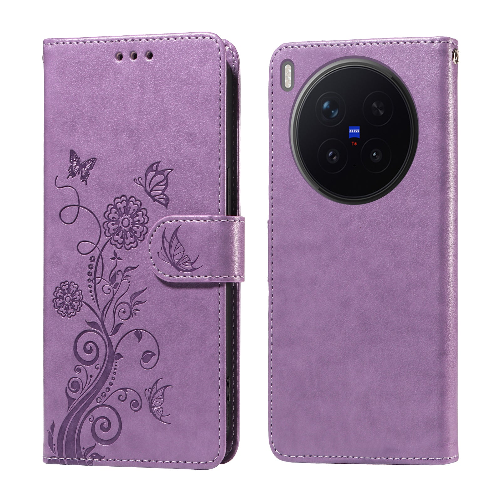 For vivo X300 Pro 5G Leather Case Butterfly Floral Imprint Wallet Stand Cover