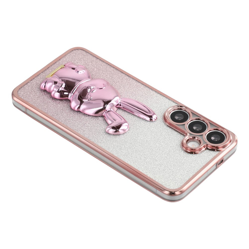 For Samsung Galaxy A56 5G Case Electroplating Glitter Rabbit PC + TPU Phone Cover with Kickstand