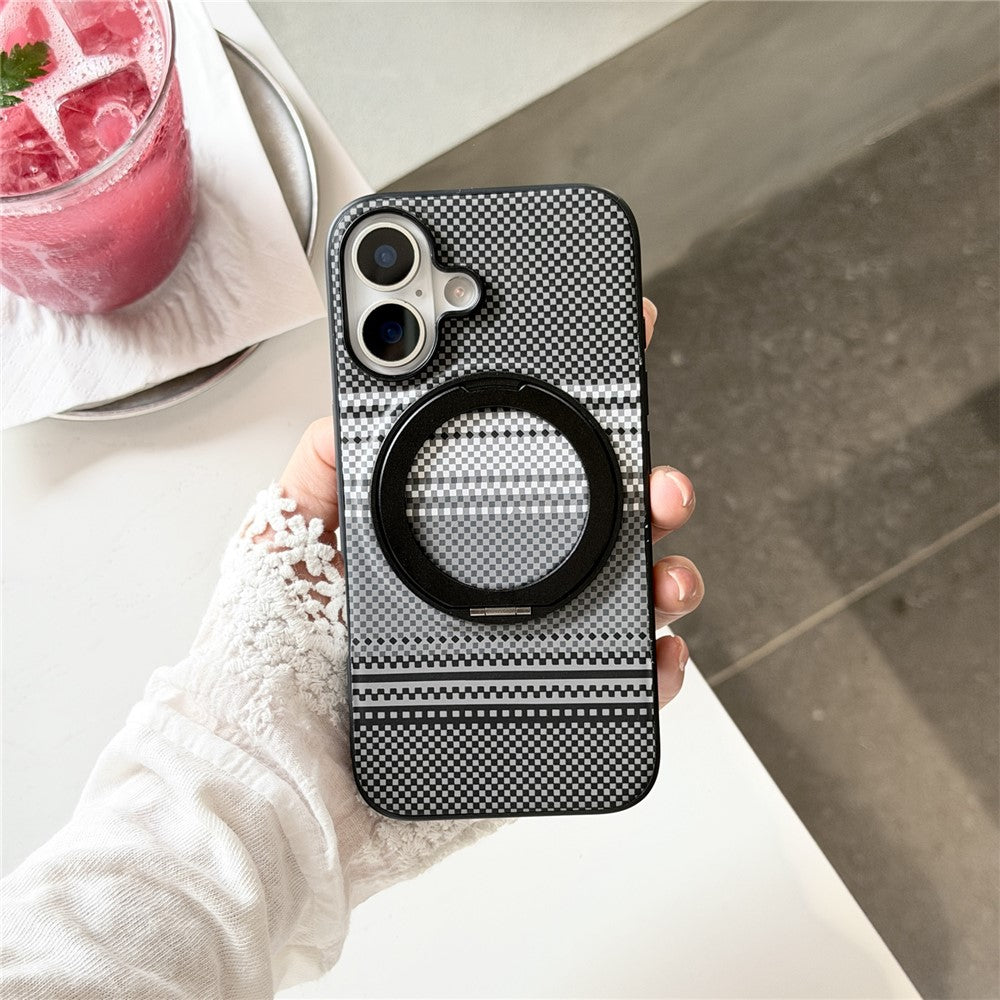 For iPhone 16 Magnetic Case Rotation Kickstand PU Leather + TPU Phone Cover