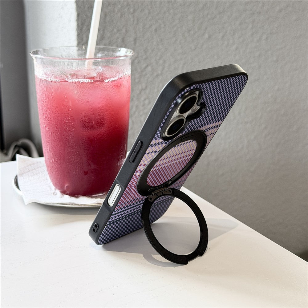 For iPhone 16 Magnetic Case Rotation Kickstand PU Leather + TPU Phone Cover