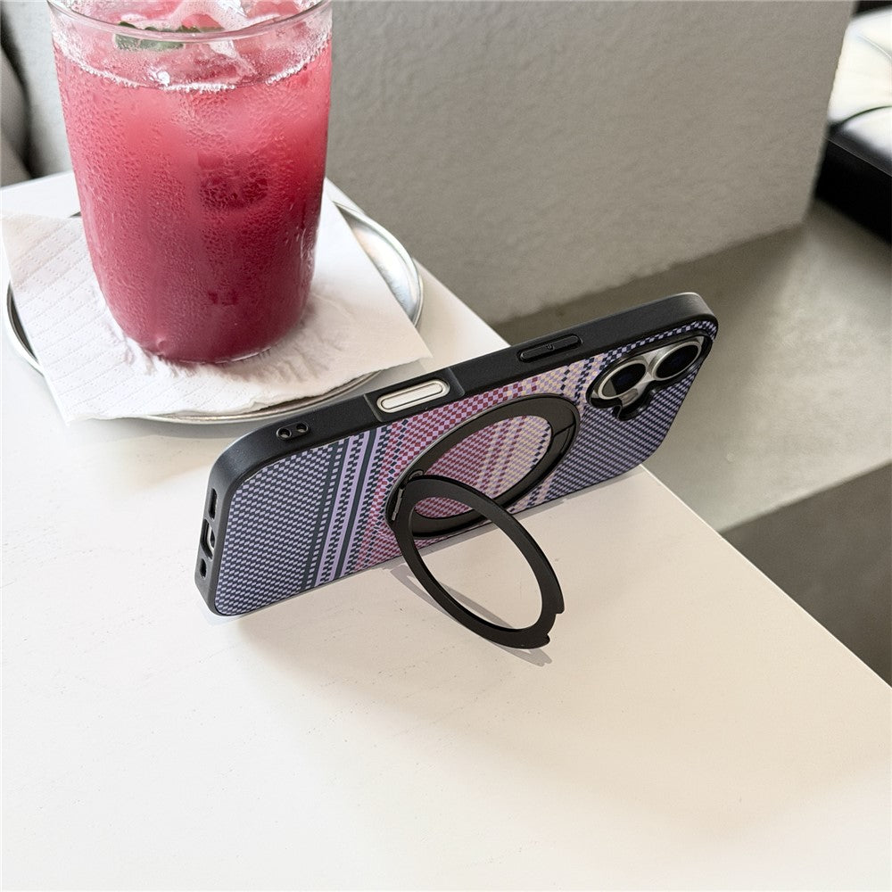For iPhone 16 Magnetic Case Rotation Kickstand PU Leather + TPU Phone Cover