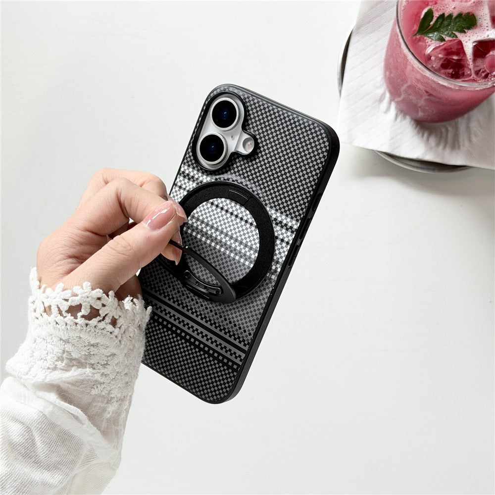 For iPhone 16 Magnetic Case Rotation Kickstand PU Leather + TPU Phone Cover