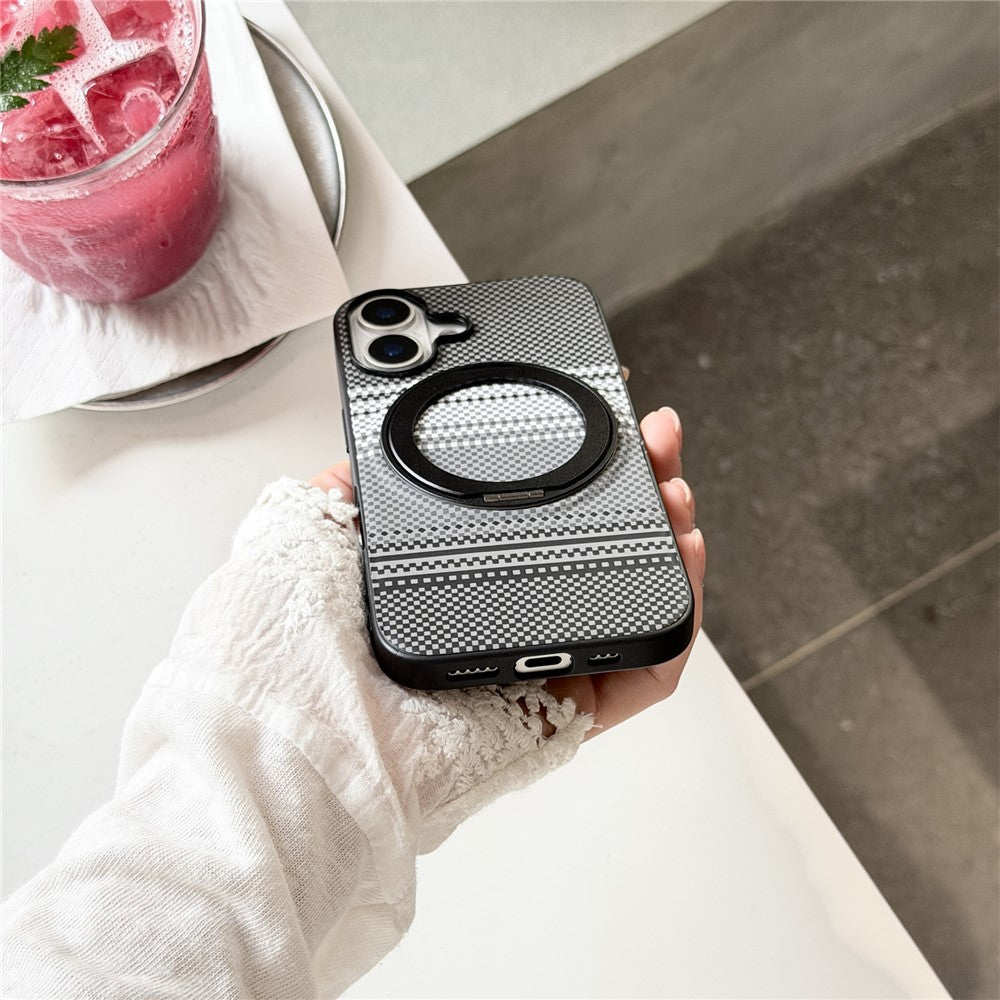 For iPhone 16 Magnetic Case Rotation Kickstand PU Leather + TPU Phone Cover