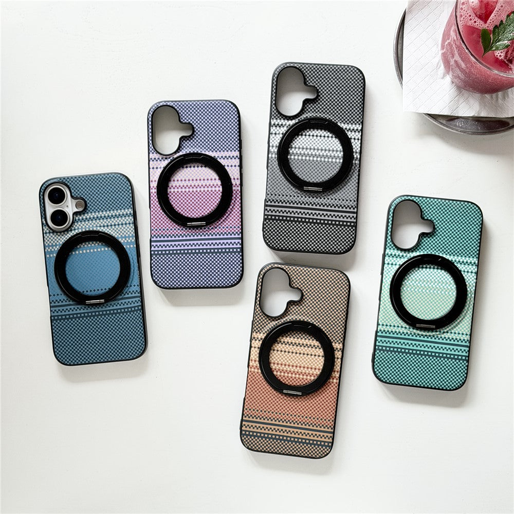 For iPhone 16 Magnetic Case Rotation Kickstand PU Leather + TPU Phone Cover