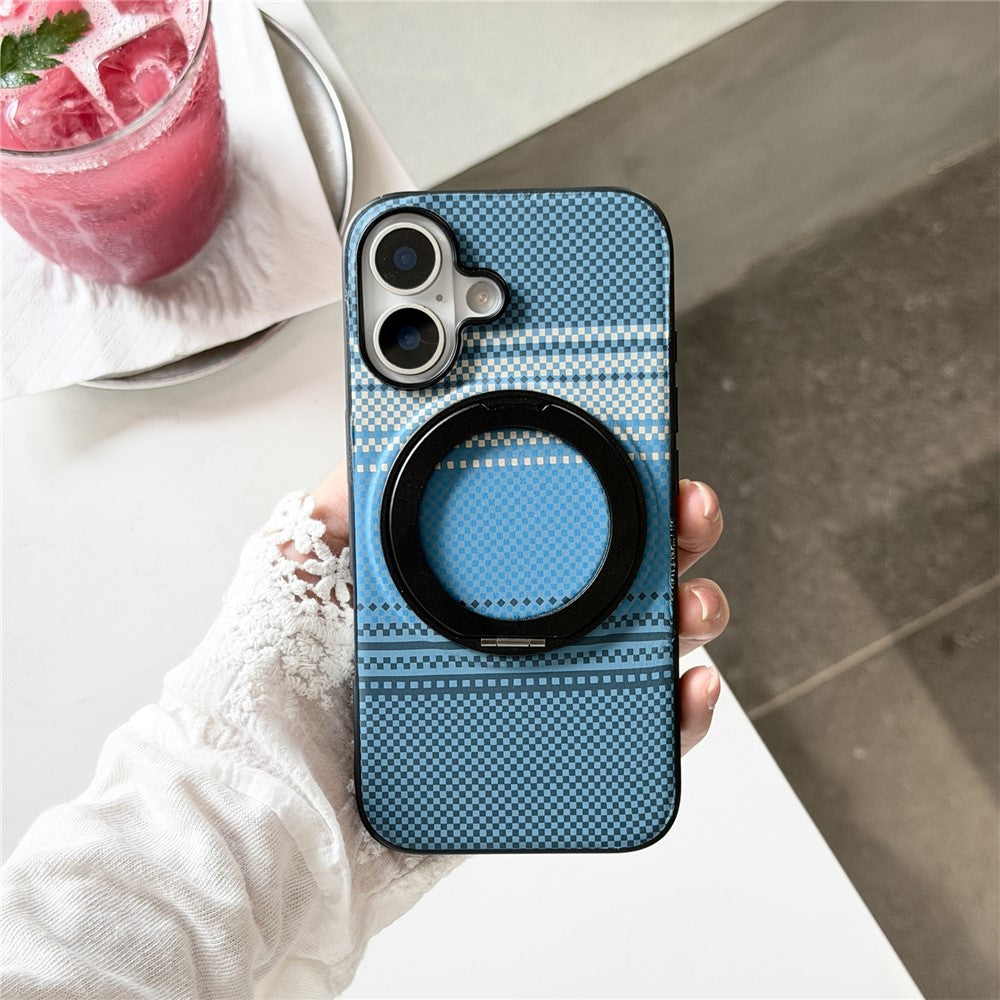 For iPhone 16 Magnetic Case Rotation Kickstand PU Leather + TPU Phone Cover