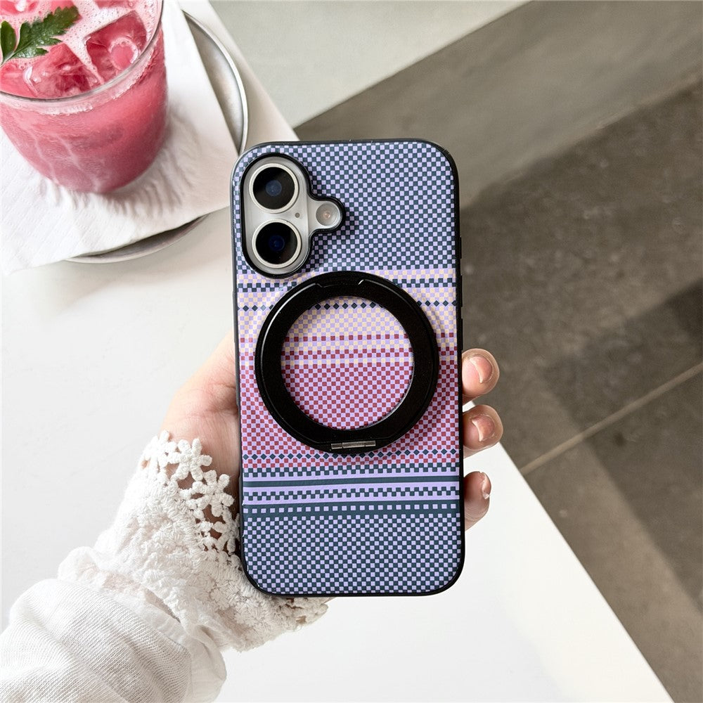 For iPhone 16 Magnetic Case Rotation Kickstand PU Leather + TPU Phone Cover