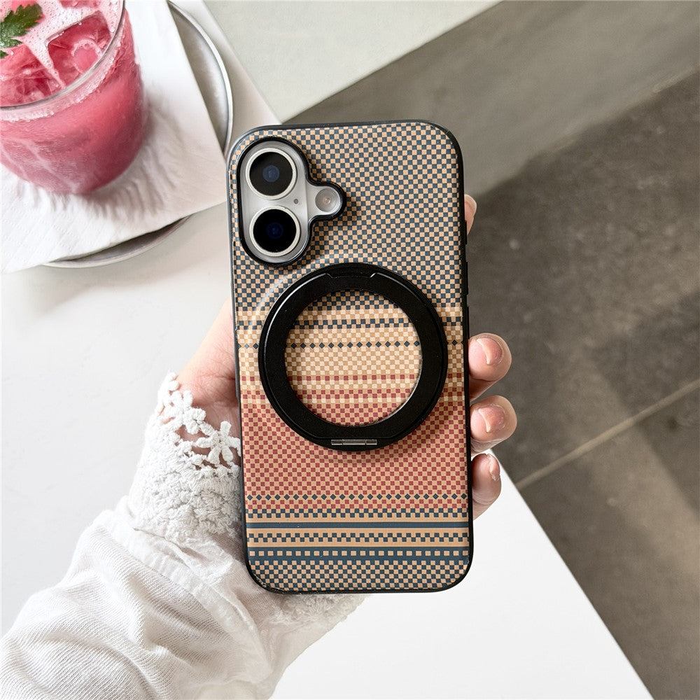 For iPhone 16 Magnetic Case Rotation Kickstand PU Leather + TPU Phone Cover