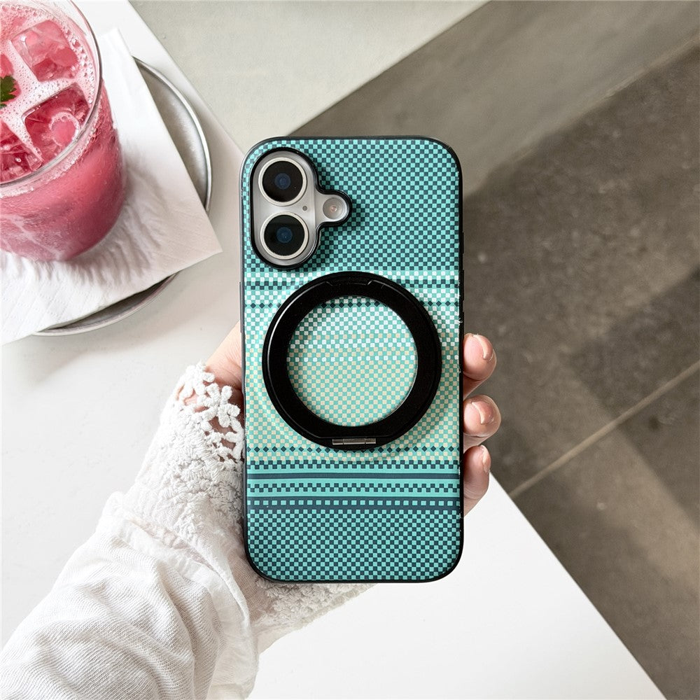 For iPhone 16 Magnetic Case Rotation Kickstand PU Leather + TPU Phone Cover