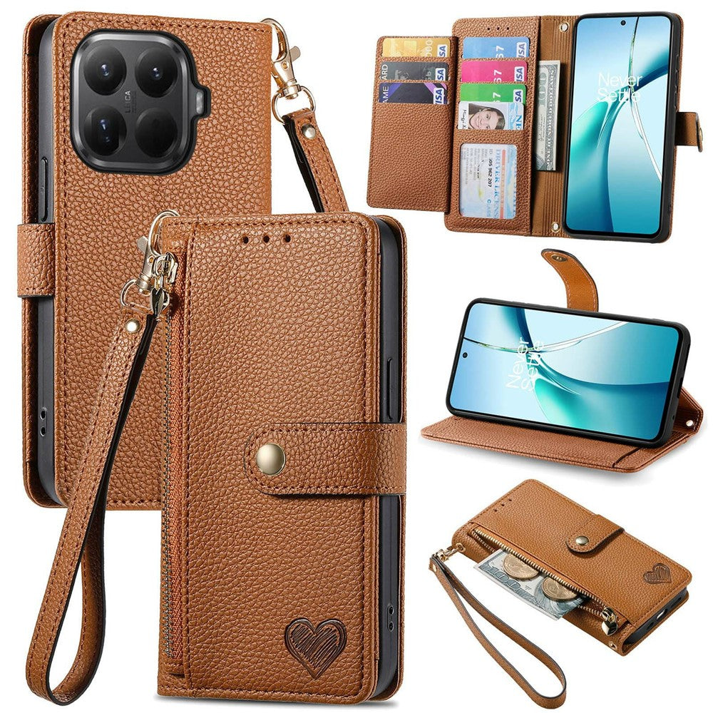 For Xiaomi 15T Pro Case RFID Blocking Zipper Pocket Leather Wallet Phone Cover with Strap