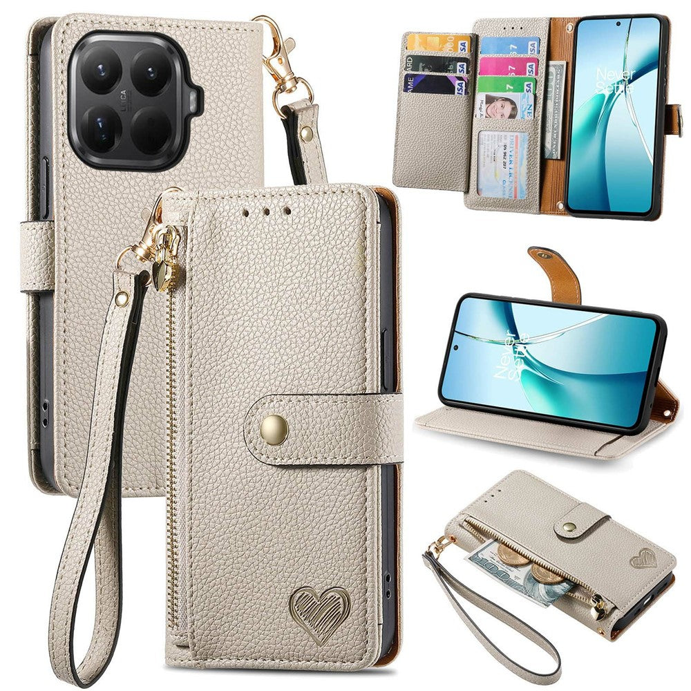 For Xiaomi 15T Pro Case RFID Blocking Zipper Pocket Leather Wallet Phone Cover with Strap
