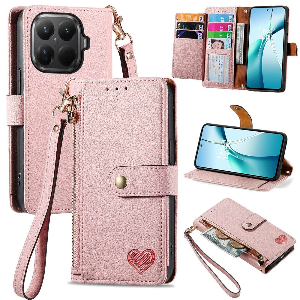For Xiaomi 15T Pro Case RFID Blocking Zipper Pocket Leather Wallet Phone Cover with Strap