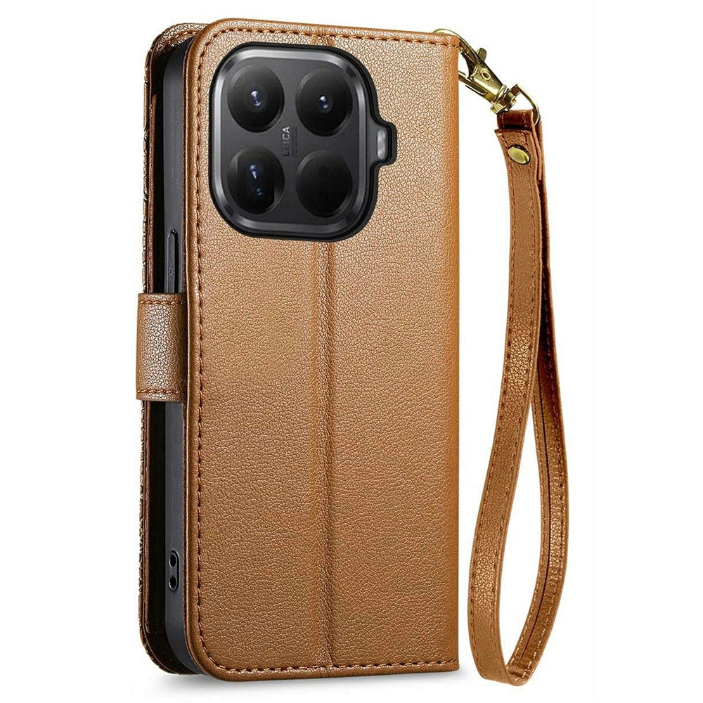 For Xiaomi 15T Pro Case Floral Leaf Pattern Multi Card Slots Zipper Leather Phone Cover with Wrist Strap