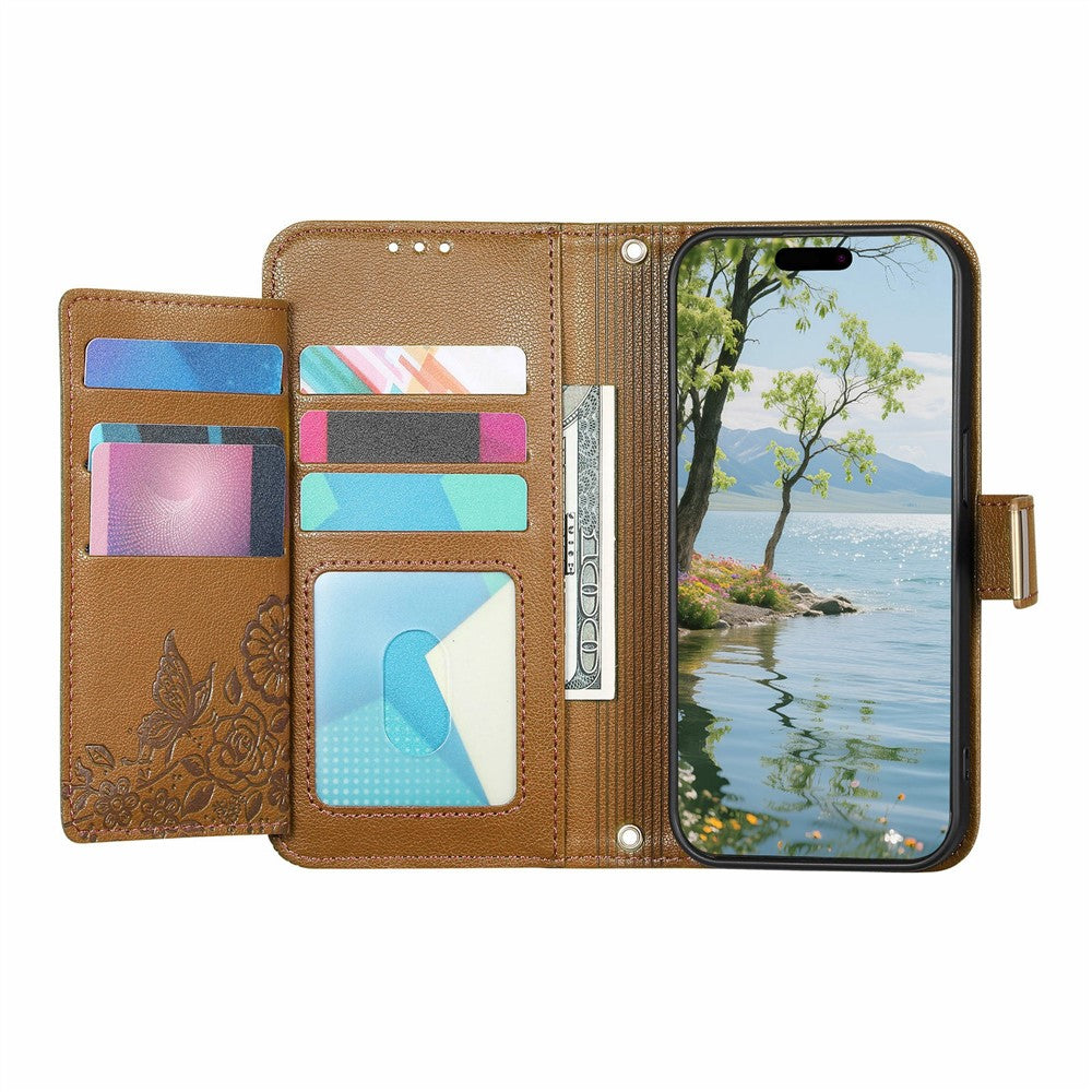 For Xiaomi 15T Pro Case Floral Leaf Pattern Multi Card Slots Zipper Leather Phone Cover with Wrist Strap