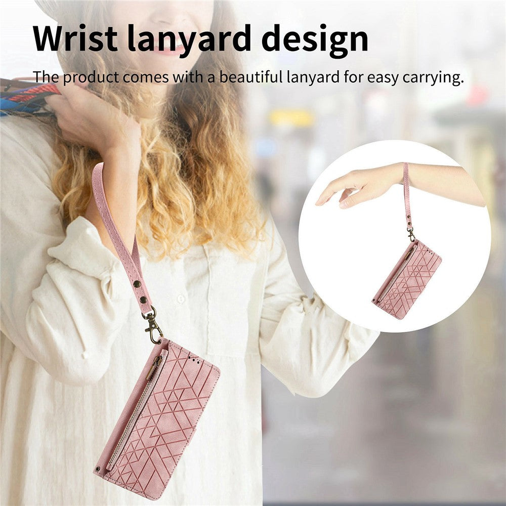 For Xiaomi 15T Pro Case Zipper Wallet Geometry Lines Leather Phone Cover with Strap