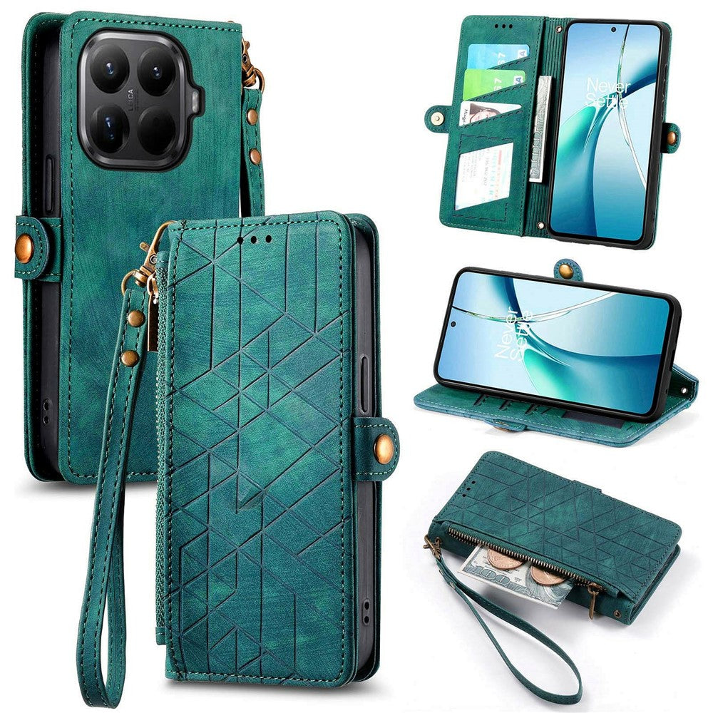 For Xiaomi 15T Pro Case Zipper Wallet Geometry Lines Leather Phone Cover with Strap