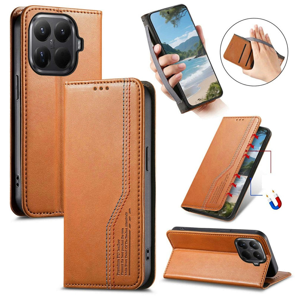 For Xiaomi 15T Pro Case Wallet Tri-Color Stitching Leather Phone Cover with Elastic Wristband