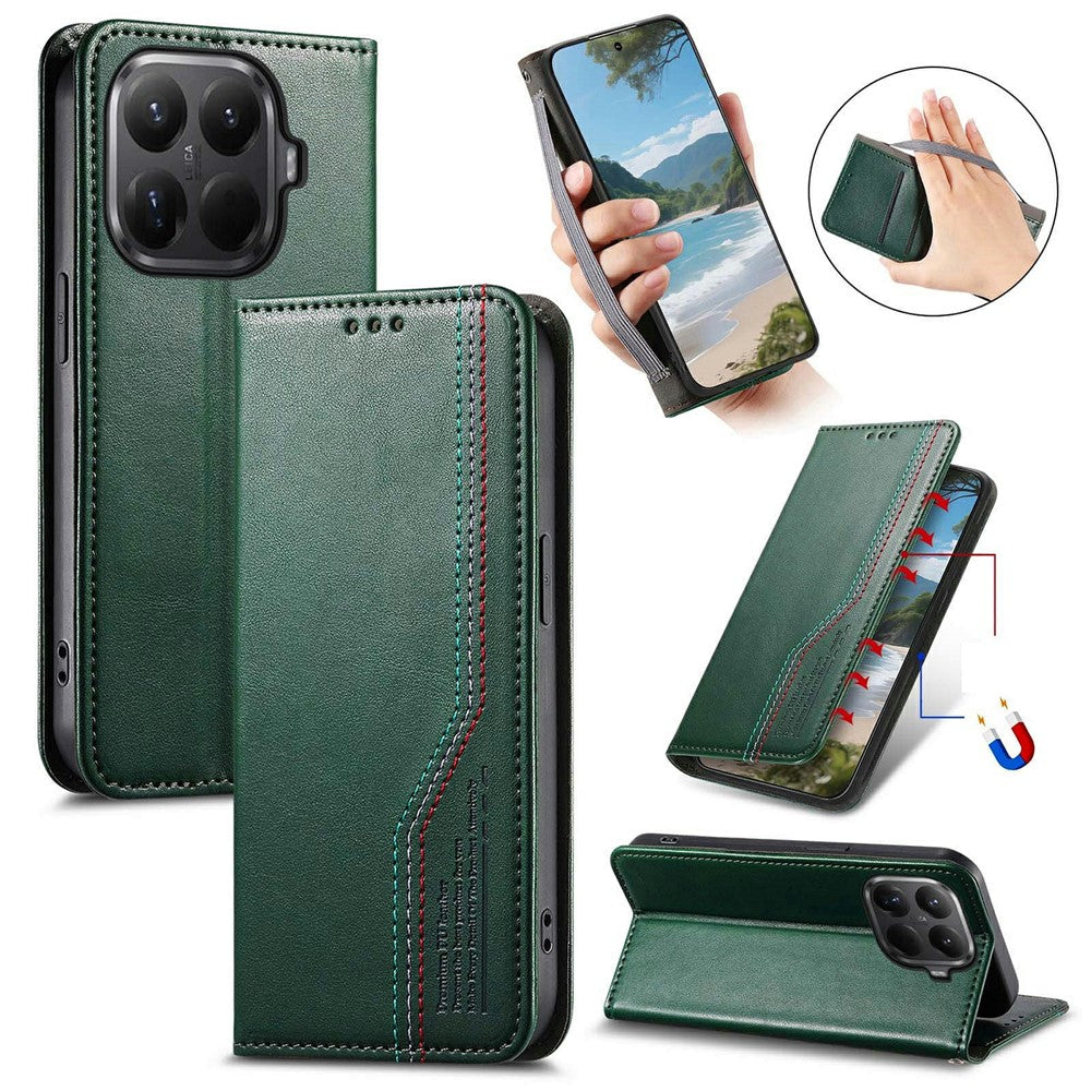For Xiaomi 15T Pro Case Wallet Tri-Color Stitching Leather Phone Cover with Elastic Wristband