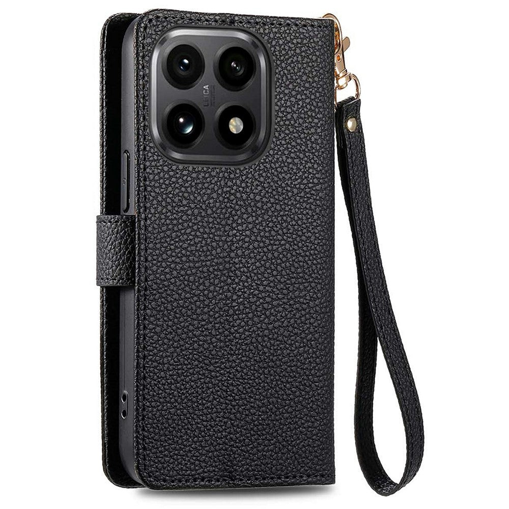 For Xiaomi 15T Case RFID Blocking Zipper Pocket Leather Wallet Phone Cover with Strap