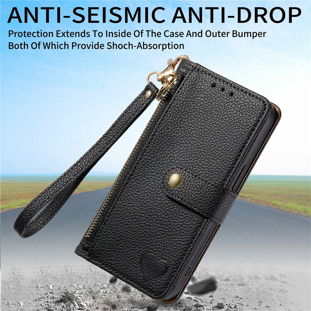 For Xiaomi 15T Case RFID Blocking Zipper Pocket Leather Wallet Phone Cover with Strap
