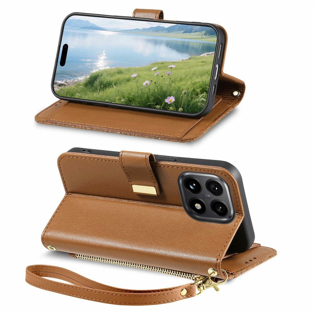 For Xiaomi 15T Case Floral Leaf Pattern Multi Card Slots Zipper Leather Phone Cover with Wrist Strap