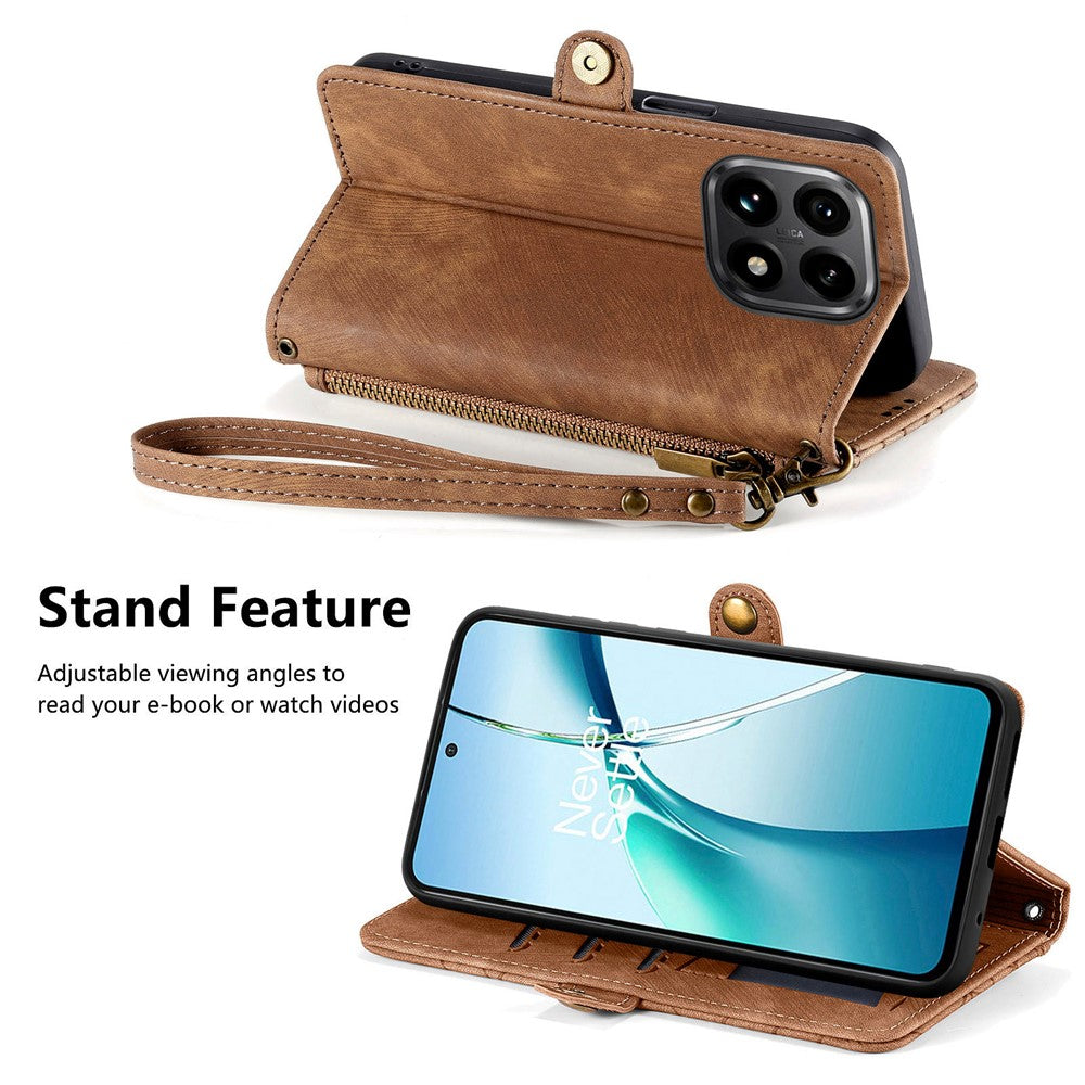 For Xiaomi 15T Case Zipper Wallet Geometry Lines Leather Phone Cover with Strap