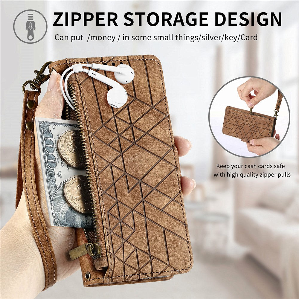 For Xiaomi 15T Case Zipper Wallet Geometry Lines Leather Phone Cover with Strap