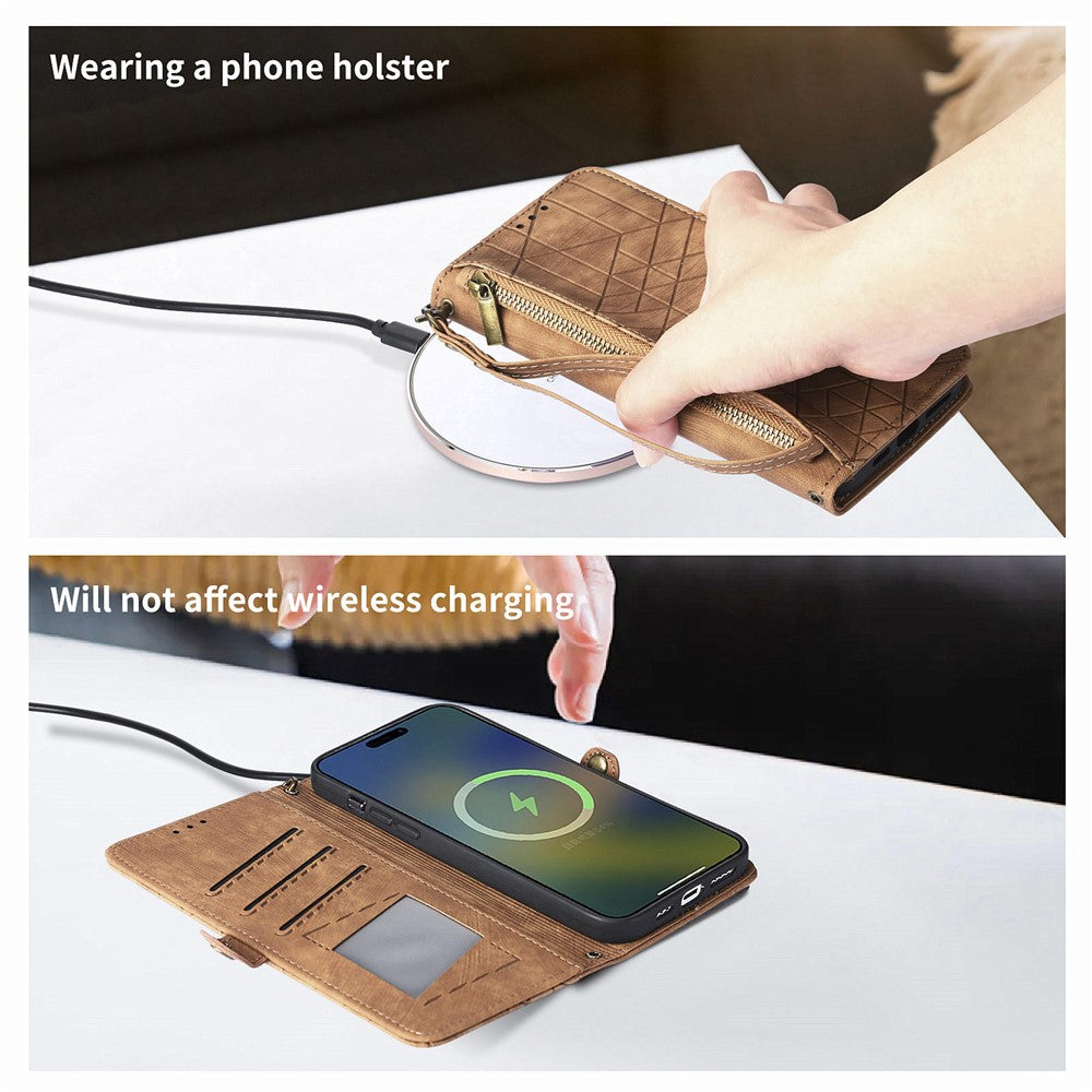 For Xiaomi 15T Case Zipper Wallet Geometry Lines Leather Phone Cover with Strap