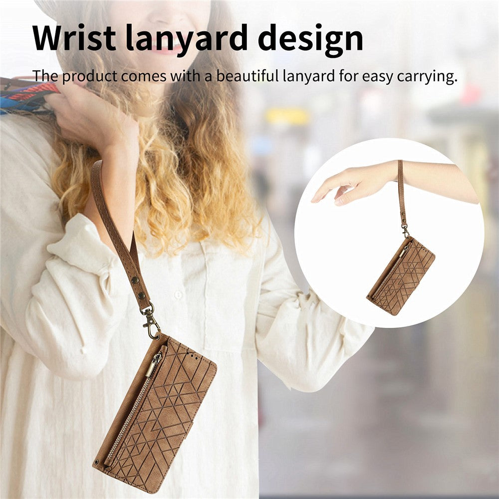 For Xiaomi 15T Case Zipper Wallet Geometry Lines Leather Phone Cover with Strap