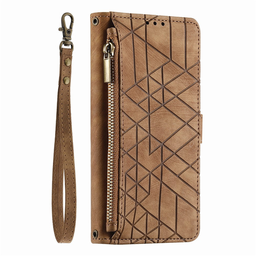 For Xiaomi 15T Case Zipper Wallet Geometry Lines Leather Phone Cover with Strap